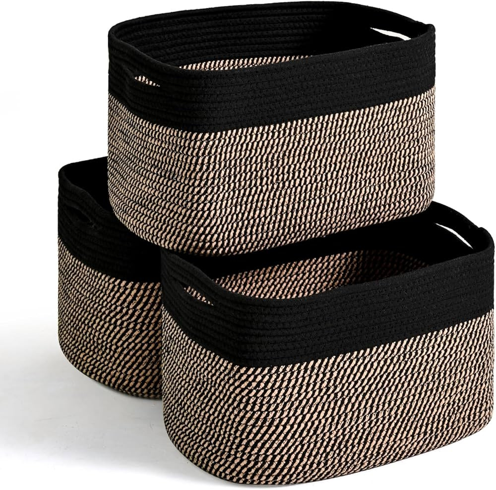 Storage Baskets for Organizing Shelves, Woven Cotton Rope Bins for Organization, Dog Toy Organize... | Amazon (US)
