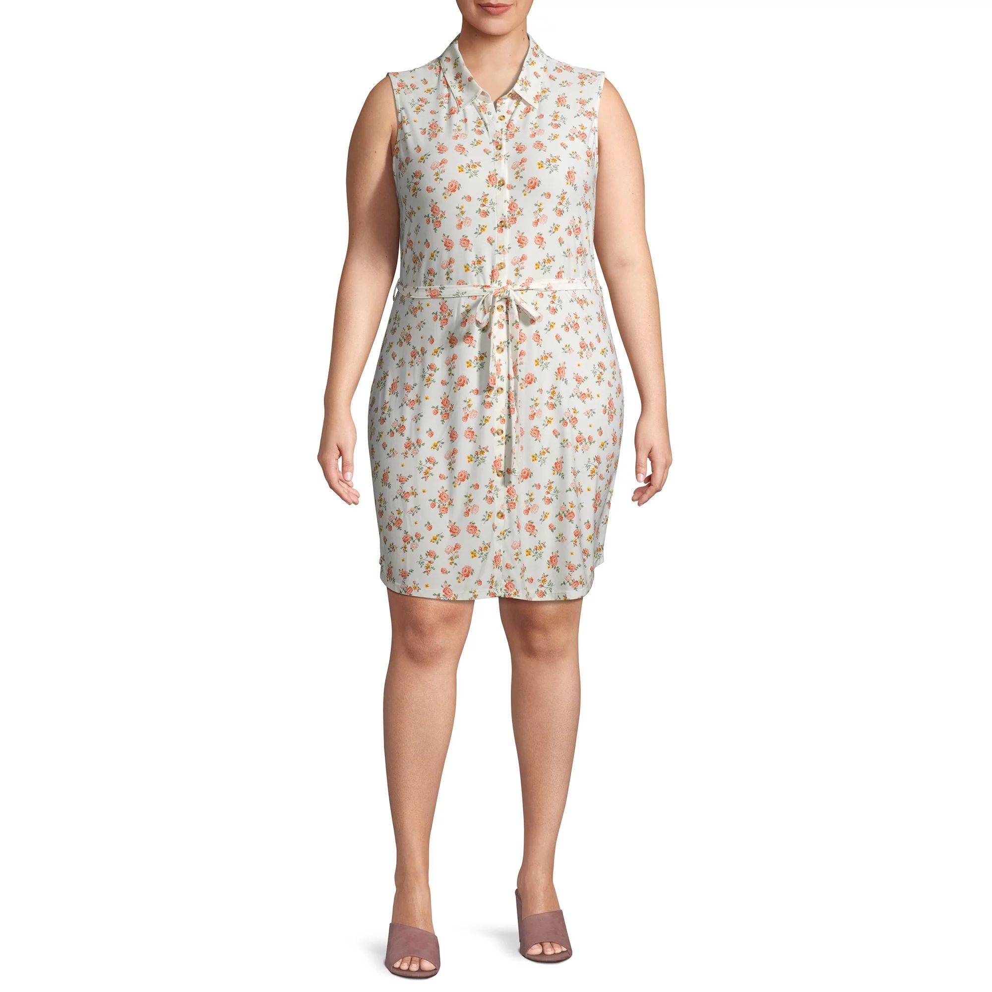 No Boundaries Juniors' Plus Size Lace Back Sleeveless Shirt Dress | Walmart (US)