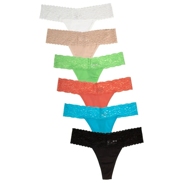 Jo & Bette 6 Pack Ladies Cotton Lace Thongs Underwear with Trim | Walmart (US)
