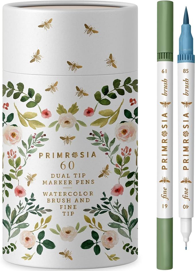 Primrosia 60 Dual Tip Marker Pens, Fineliner and Watercolor Brush Pens for Art Sketching Illustra... | Amazon (US)