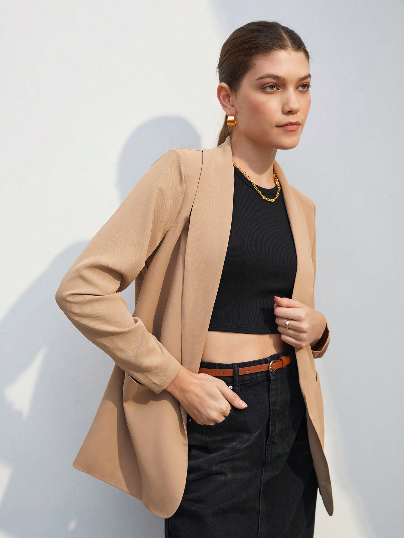 SHEIN BIZwear Shawl Collar Open Front Blazer | SHEIN