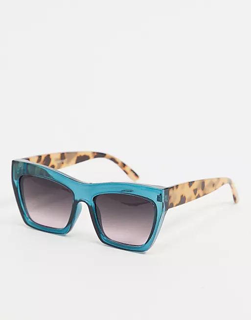 ASOS DESIGN recycled frame chunky cat eye sunglasses in crystal blue | ASOS (Global)