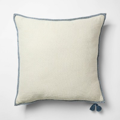 Oversized Square Cotton Linen Texture with Tassel Cream or Blue - Threshold™ Design with Studio McGee | Target
