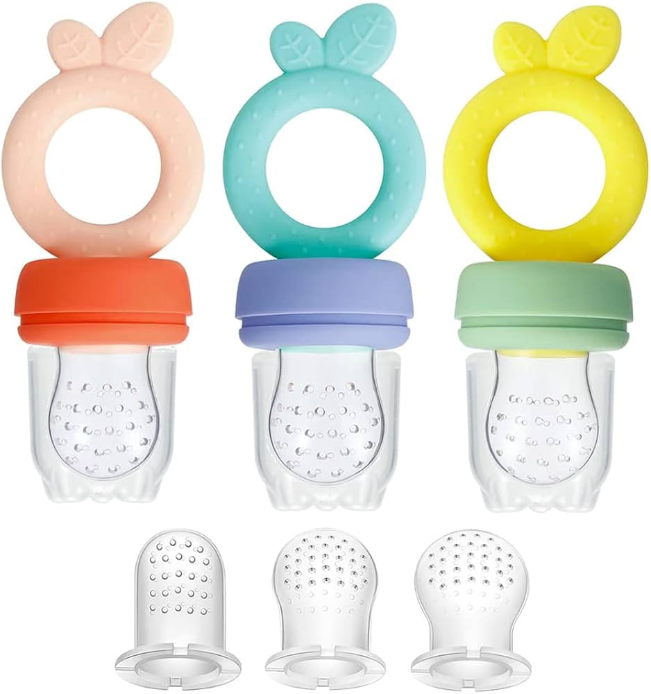 PandaEar 3 Pack Silicone Baby Fruit Food Feeder Pacifier with 3 Sizes Silicone Pouches, BPA Free ... | Amazon (US)
