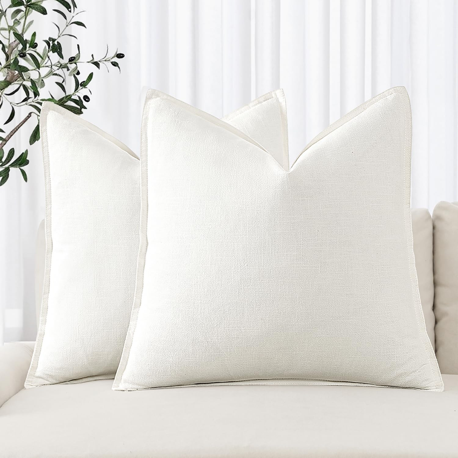 MIULEE Decorative Linen Pillow Covers 24x24 Inch Cream White ​Boho Farmhouse​ ​Neutral Couc... | Amazon (US)