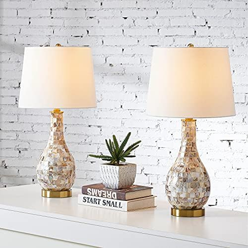 Lolikit Seashell Table lamp Set of 2, 25.5" Coastal Style Bedside Lamps Fabric Shade for Bedroom Liv | Amazon (US)