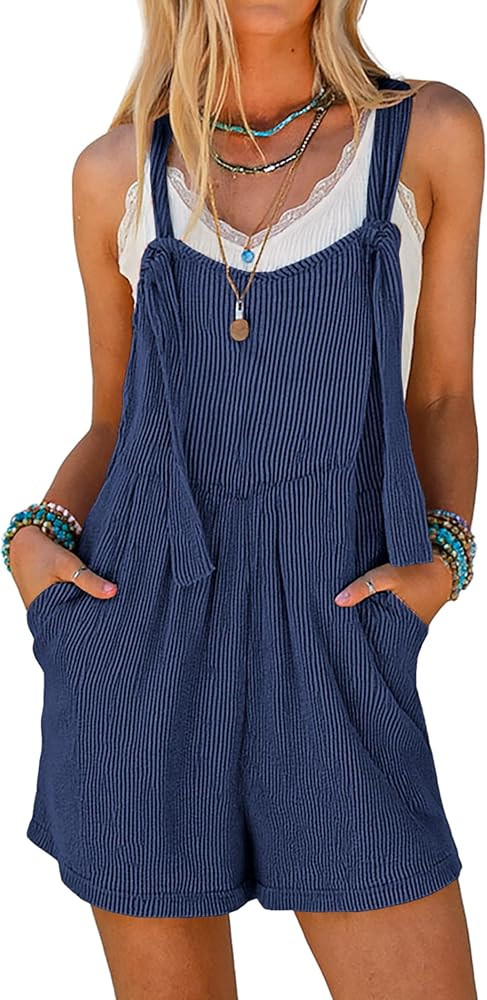 Ekouaer Women's Rompers Jumpsuits Sleeveless Adjustable Ribbed Knit Vacation Beach Travel Overall... | Amazon (US)