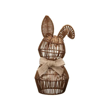 Rattan Easter Bunny Basket, Fabric Bow, Handmade Brown Bunny Decor, 11.8'' Rattan Bunny Outdoor with Linen Bow Rattan Bunnies Topiary Bunnies for Porch Bunnies Wicker Rabbit | Walmart (US)