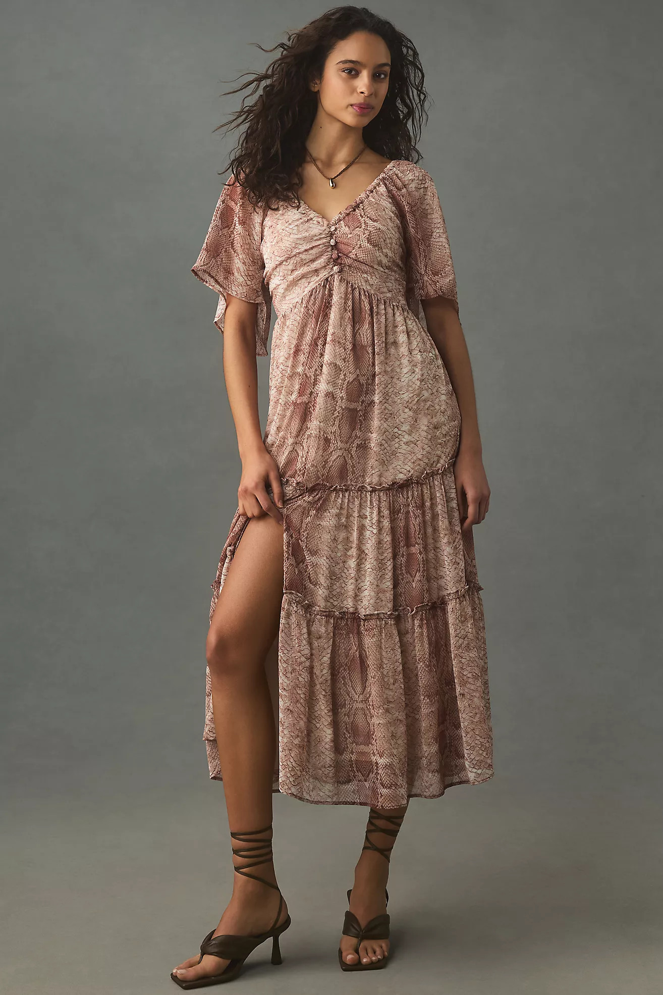 By Anthropologie Short-Sleeve Tiered Midi Dress | Anthropologie (US)