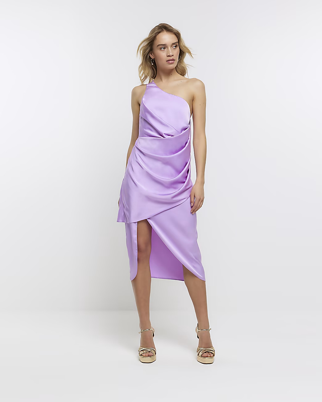 Purple satin wrap midi dress | River Island (UK & IE)