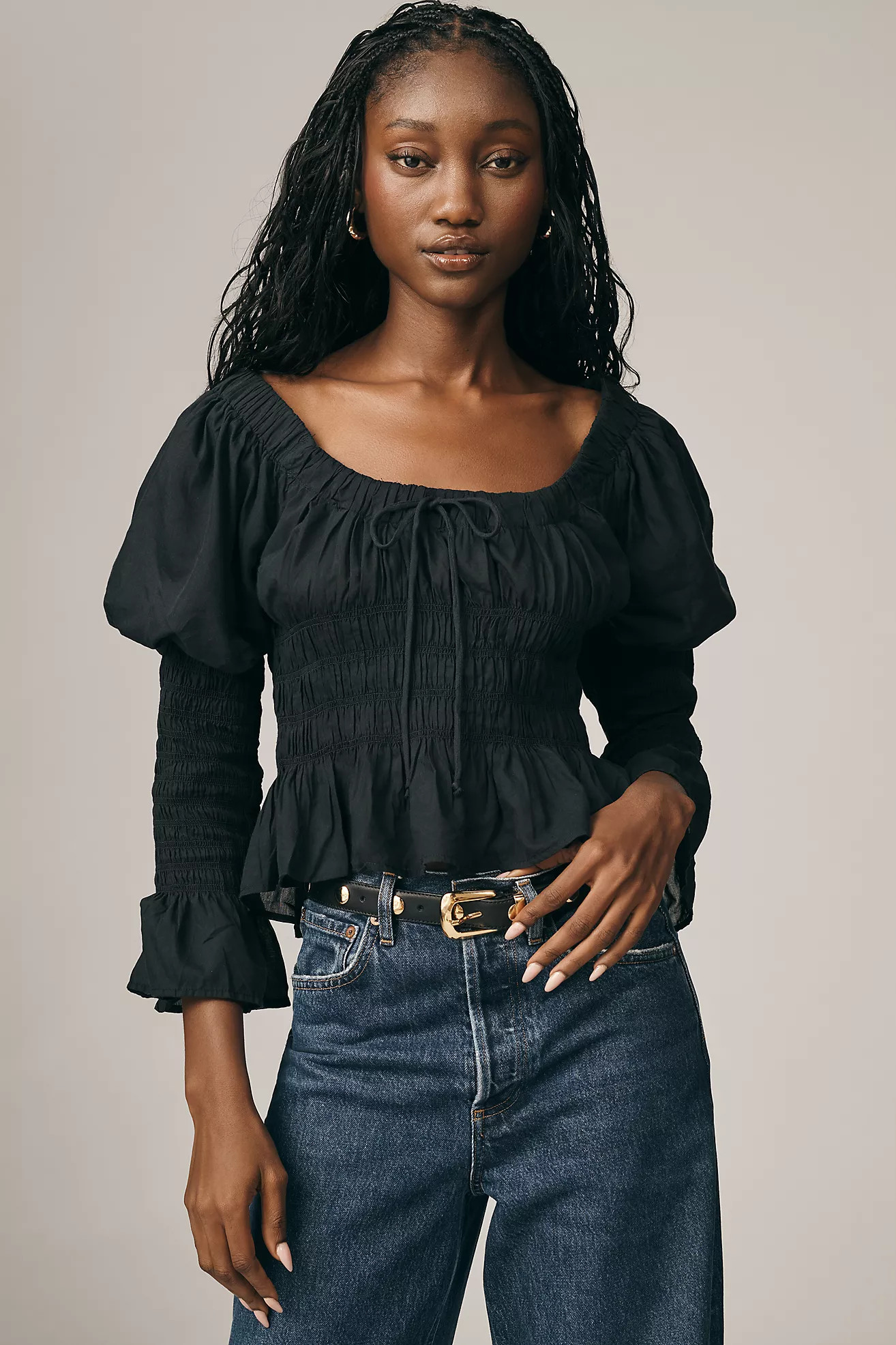 By Anthropologie Long-Sleeve Smocked Babydoll Top | Anthropologie (US)