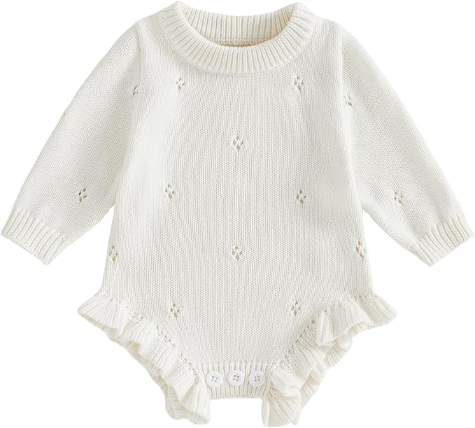 Mubineo Baby Girl Fall Winter Clothes Basic Plain Cute Sweater Romper Outfit Pullover Ruffle Long... | Amazon (US)