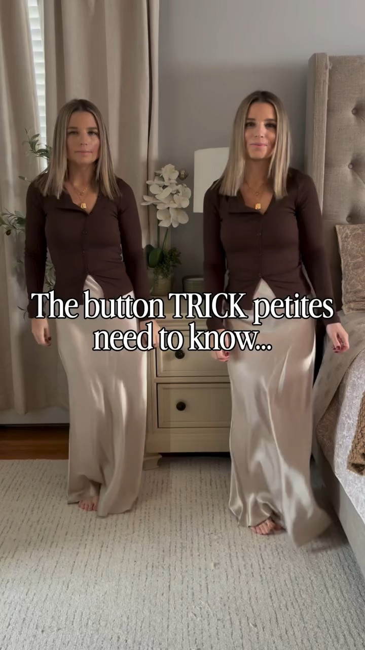 The button trick petites need to know:

✨ The little-known petite styling tip:

👉 Button placement + waist definition matters more than skirt length.

For petites:
A tight top with visible buttons creates vertical lines, which make your torso look longer

Tucking or slightly cropping the top at your natural waist prevents the slip skirt from overwhelming your frame

Comment PETITE for a 🔗! 

#petitestyle #petite #stylehacks #styletips #petiteskirt slipskirt winteroutfit outfitinspo ootd winter