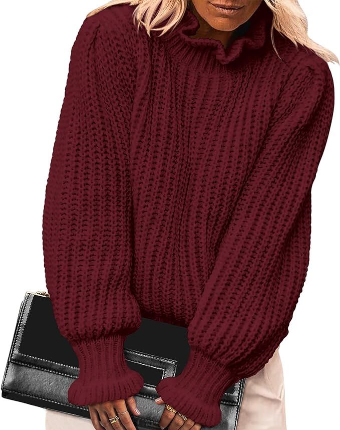 KIRUNDO Women's 2024 Fall Winter Trendy Long Sleeve Flare Turtleneck Sweater Soft Casual Loose Ch... | Amazon (US)