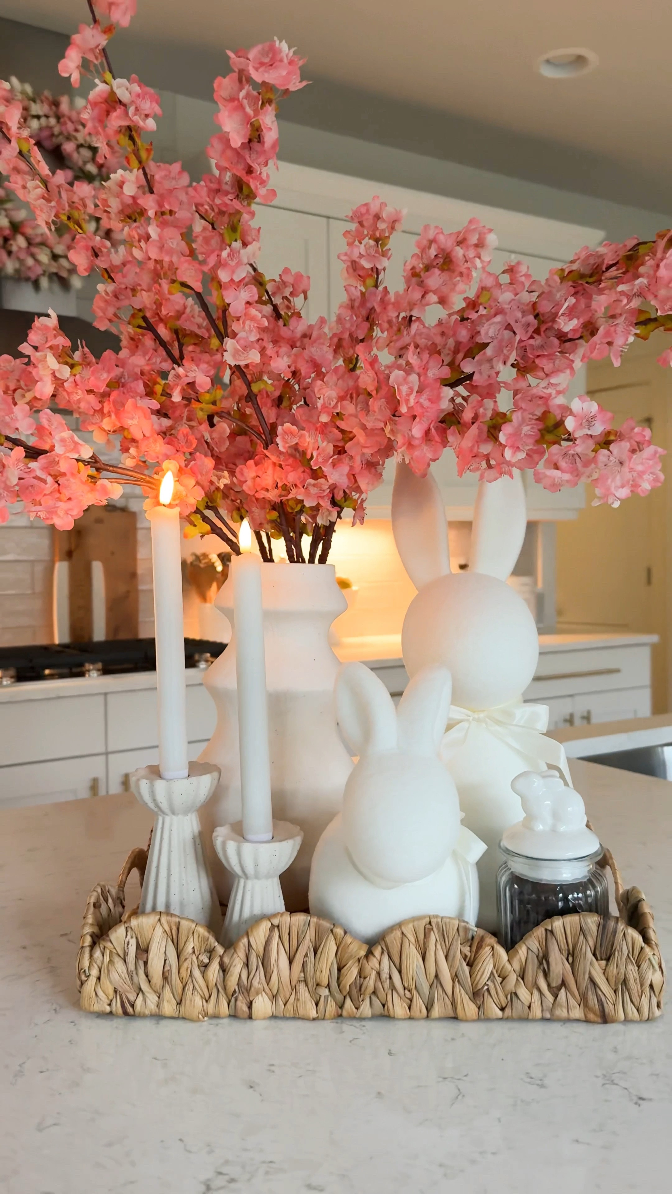 Easy Easter centerpiece idea!

Rectangle Wicker Scalloped Tray, Artificial Cherry Blossom Tree Stems, M&M's Easter Milk Chocolate Theater Box, bunny decor, vase, stools

#LTKWatchNow #LTKHome #LTKFindsUnder50