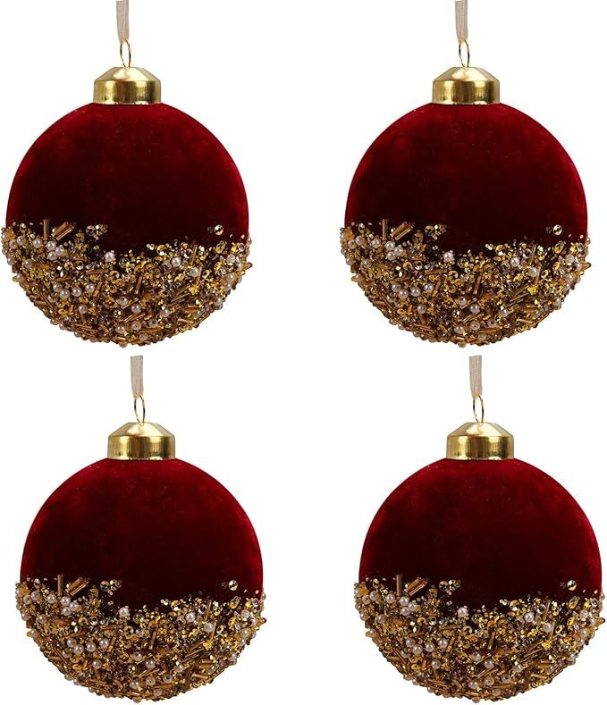 Algado 4Pcs Red Christmas Balls Ornaments, 3inch Shatterproof Glitter Sequin Foam Balls with Pear... | Amazon (US)