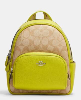Coach Women's Mini Court Backpack In Signature Canvas (Light Khaki/Key Lime)  | eBay | eBay US