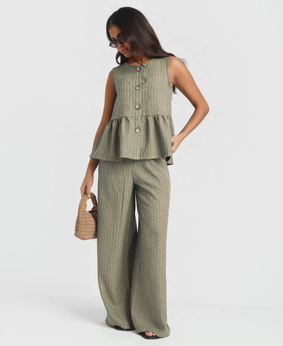 Khaki Stripe Wide Leg Trousers | Needs No Label