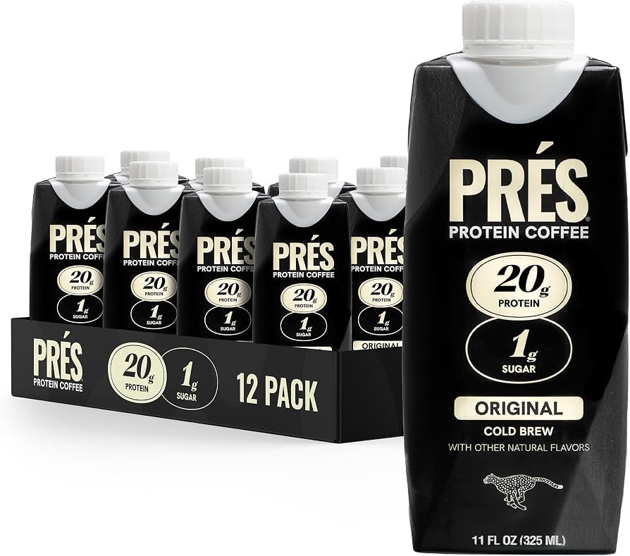 PRES Protein Coffee, Original, High Protein, Real Cold Brew, 20g Protein, 1g Sugar, 100 Calories,... | Amazon (US)