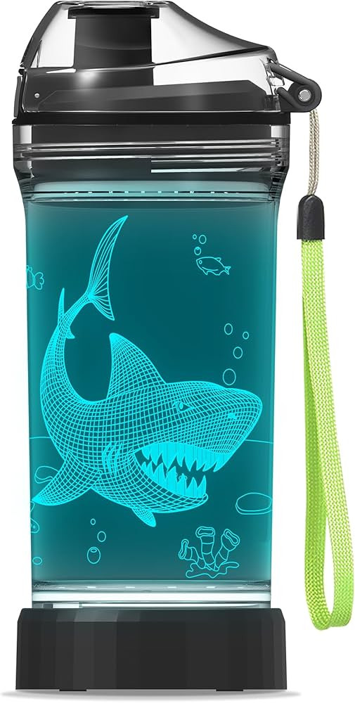 Kids Water Bottle with Shark Design 3D Glowing LED Light-Tritan BPA Free,Perfect for Back-to-Scho... | Amazon (US)