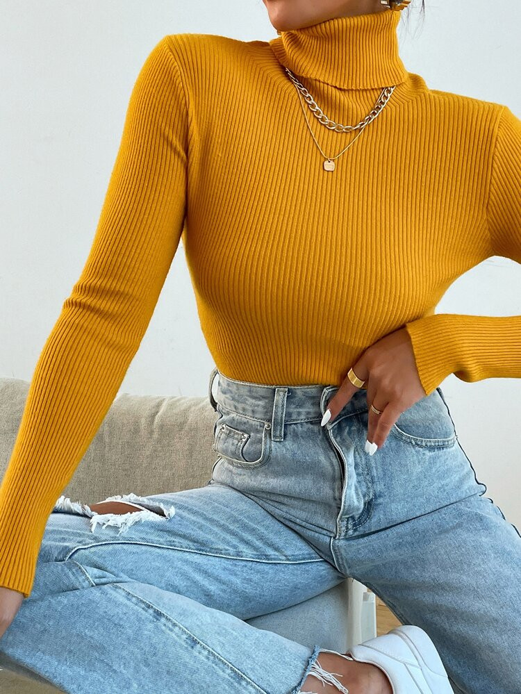 Turtleneck Ribbed Knit Sweater | SHEIN USA | SHEIN