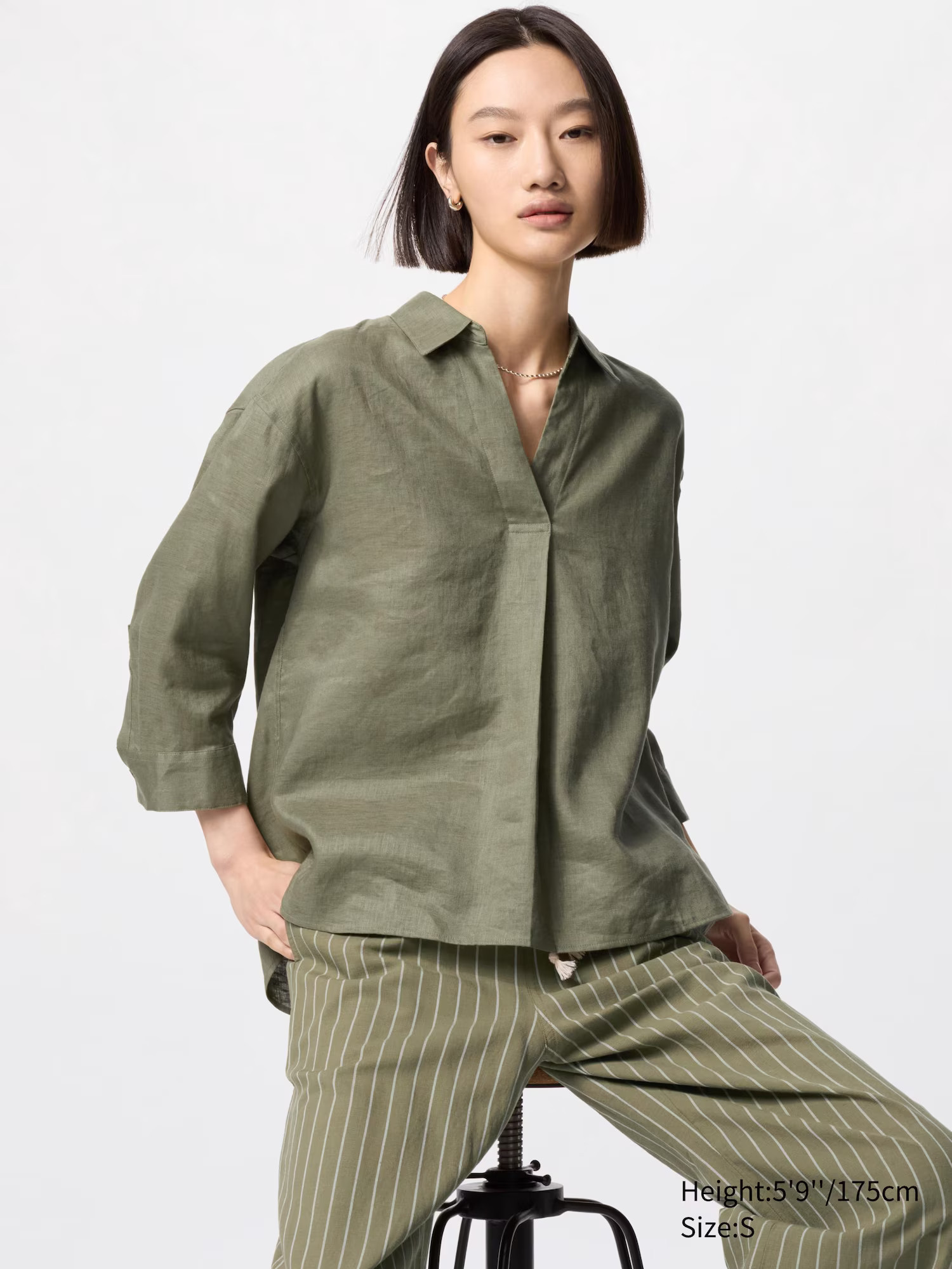 100 % Premium Leinen Hemd (Skipperkragen, 3/4-Arm) | UNIQLO (DE)