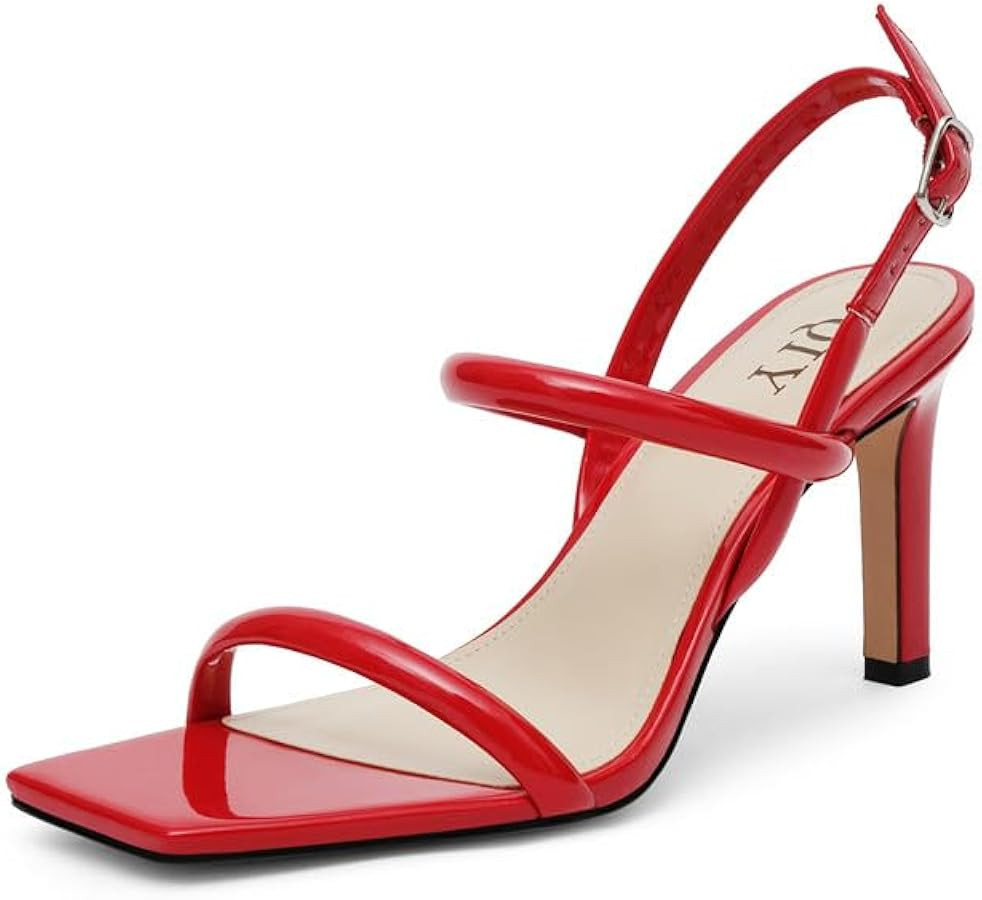 Womens Strappy Sandals Open Toe Ankle Strap Heeled Sandals Square Toe High Heels for Women | Amazon (US)
