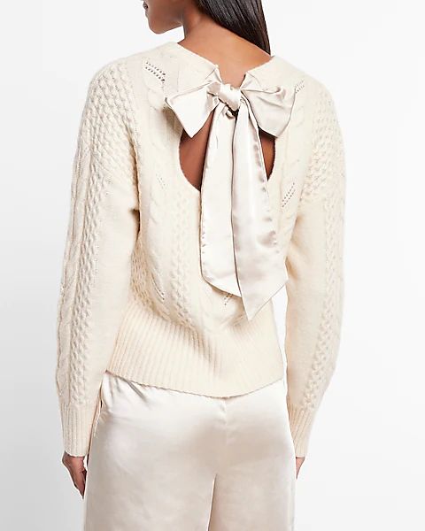 Cable Knit Satin Tie Back Sweater | Express