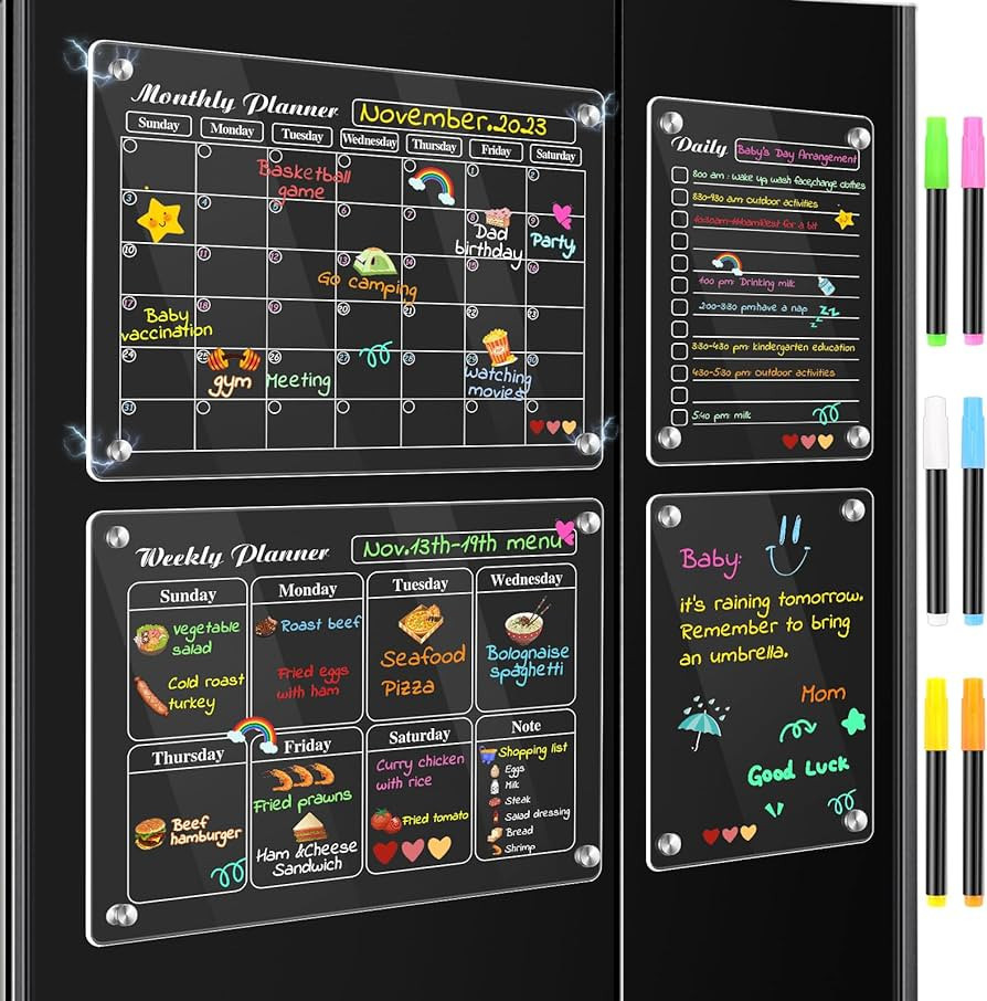 LOVIMAG 4 Pack Magnetic Acrylic Calendar for Fridge, Monthly Weekly Daily and Blank Board Magneti... | Amazon (US)