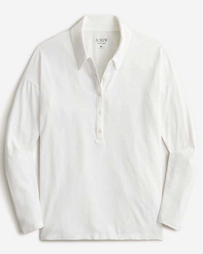 Relaxed long-sleeve stretch linen-blend polo shirt | J. Crew US