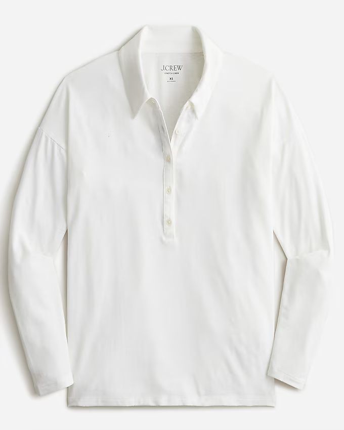 Relaxed long-sleeve stretch linen-blend polo shirt | J.Crew US