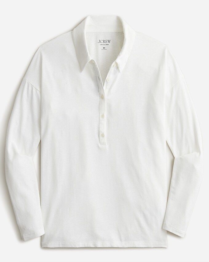 Relaxed long-sleeve stretch linen polo shirt | J.Crew US