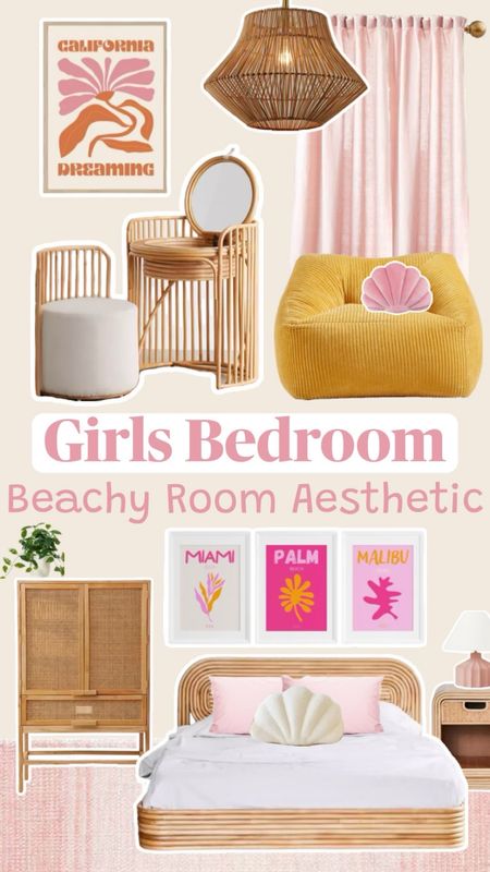 Girls Beachy Room Aesthetic! This is going to be the teen girl bedroom aesthetic of the summer! I love how it’s kind of a mix of Beachy and the Preppy style that’s so popular right now! 😊🩷🧡 #beachyroominspo #beachyroomaesthetic #beachywallart #teengirlsroom #girlsroom #teengirlfurniture #beachroom 

#LTKstyletip #LTKhome #LTKfamily