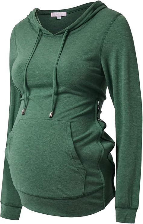 Bhome Maternity Hoodies with Side Zip Up Long Sleeve Pregnancy Shirt Sweatshirts Maternity Tops | Amazon (US)