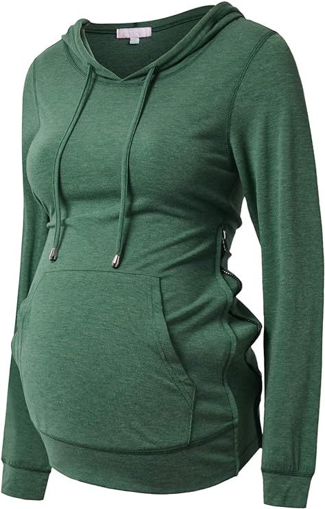 Bhome Maternity Hoodies with Side Zip Up Long Sleeve Pregnancy Shirt Sweatshirts Maternity Tops | Amazon (US)
