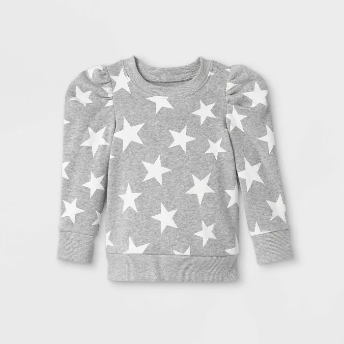 Grayson Mini Toddler Girls' Star Puff Sleeve Fleece Pullover - Gray 5T | Target