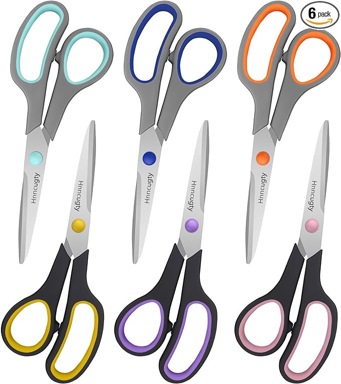 Scissors for Office School Supplies, Hnncugty 8" Scissors All Purpose Bulk Set of 6-Pack, Sharp S... | Amazon (US)