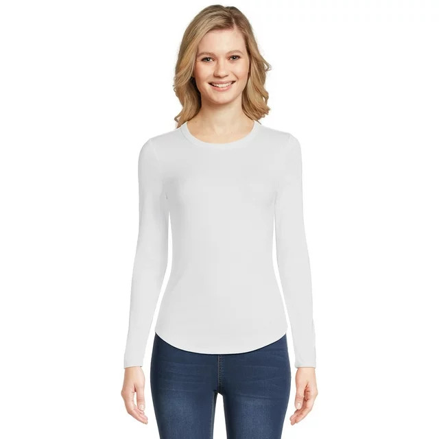No Boundaries Women's Juniors Ribbed Crewneck Tee with Long Sleeves, Sizes XS-XXXL | Walmart (US)