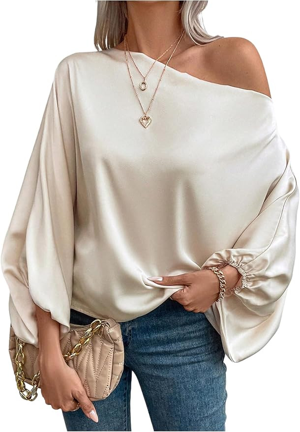 Verdusa 3/4 Length Sleeve Womens Tops Off The Shoulder Dolman Sleeve Dressy Blouse | Amazon (US)