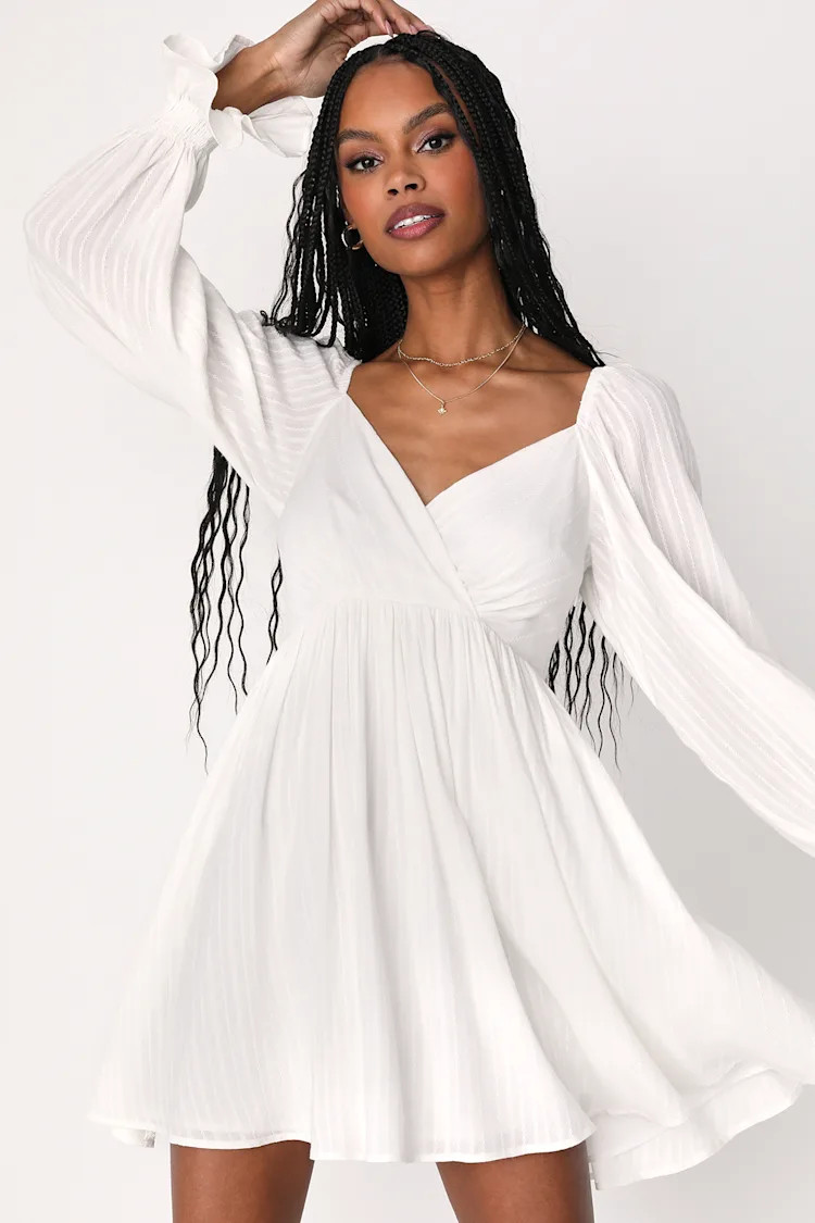 Forever Frolicking White Embroidered Long Sleeve Mini Dress | Lulus (US)