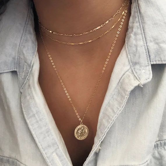 14K GF Gold Coin necklace, Gold Medallion Necklace, Miraculous gold necklace, St Christopher, Gif... | Etsy (AU)