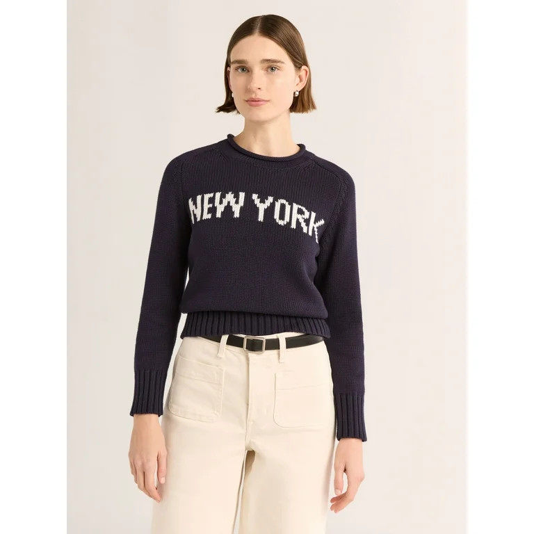 Free Assembly Women's and Women's Plus Cotton Saddle Shoulder Sweater with Long Sleeves, Sizes XS... | Walmart (US)