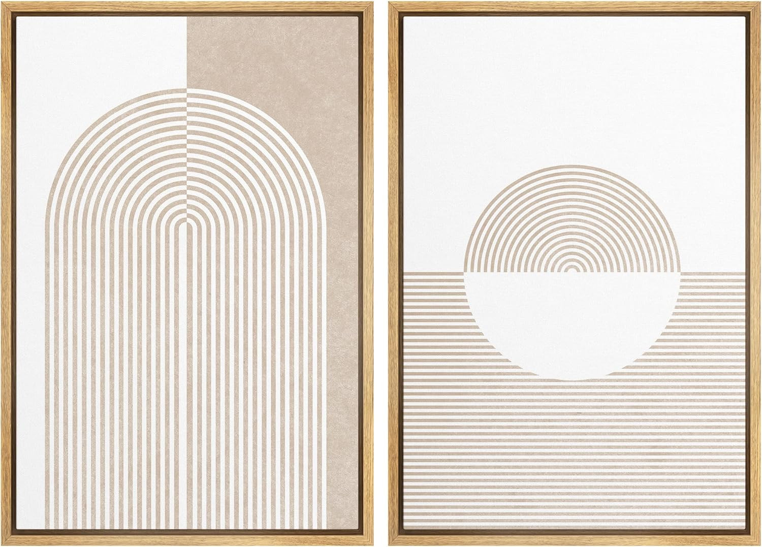 MUDECOR Framed Canvas Print Wall Art Set Pastel Tan Geometric Circle Spirals Abstract Shapes Illu... | Amazon (US)