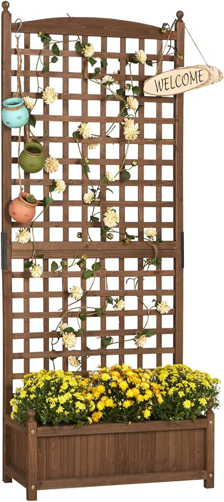 Wood Planter with Trellis 71"x29.5"x13" Raised Garden Bed with Trellis for Vine Climbing Plants F... | Amazon (US)