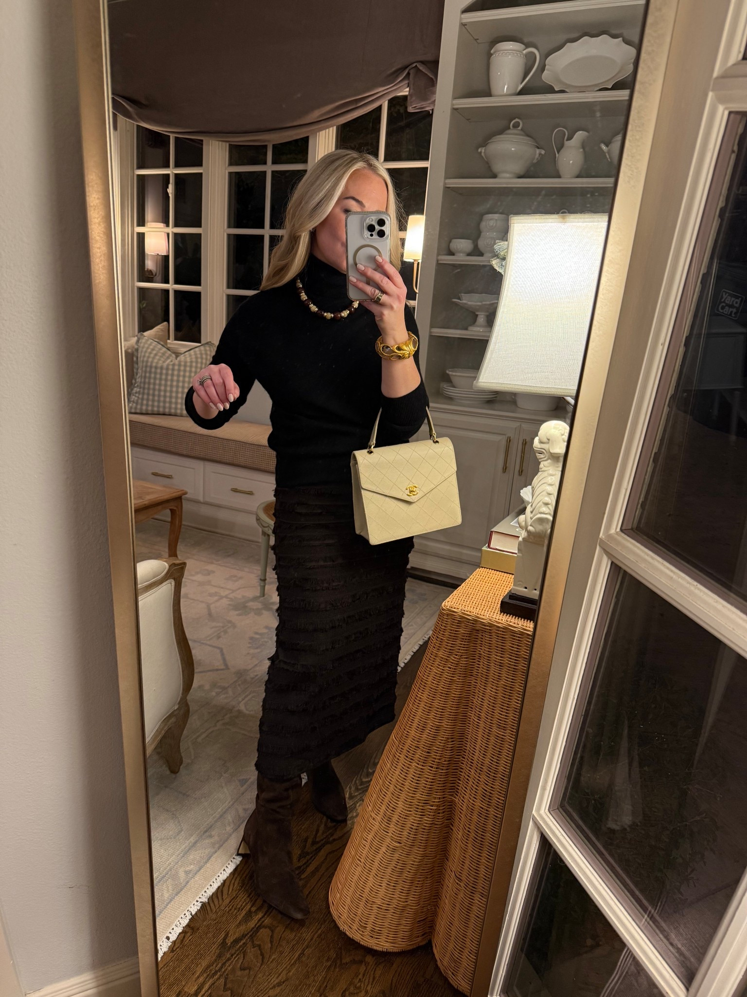 9th grade mom’s dinner! Love this new mixed bead necklace for under $50. Exact boots already sold out but linking similar! Wearing a Small in the turtleneck. 