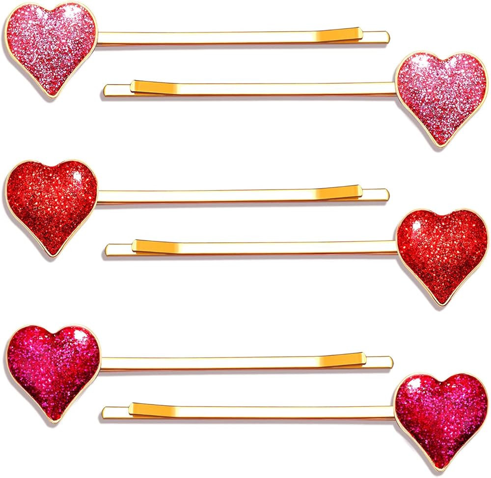 Valentine’s Day Heart Hairpins for Women Enamel Glitter Rhinestone Hearts Hair Clips Sweet Love... | Amazon (US)