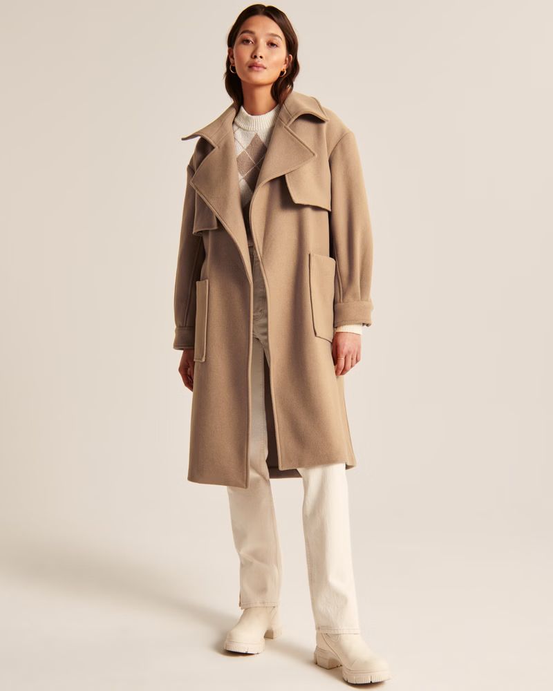 Wool-Blend Trench Coat | Abercrombie & Fitch (US)