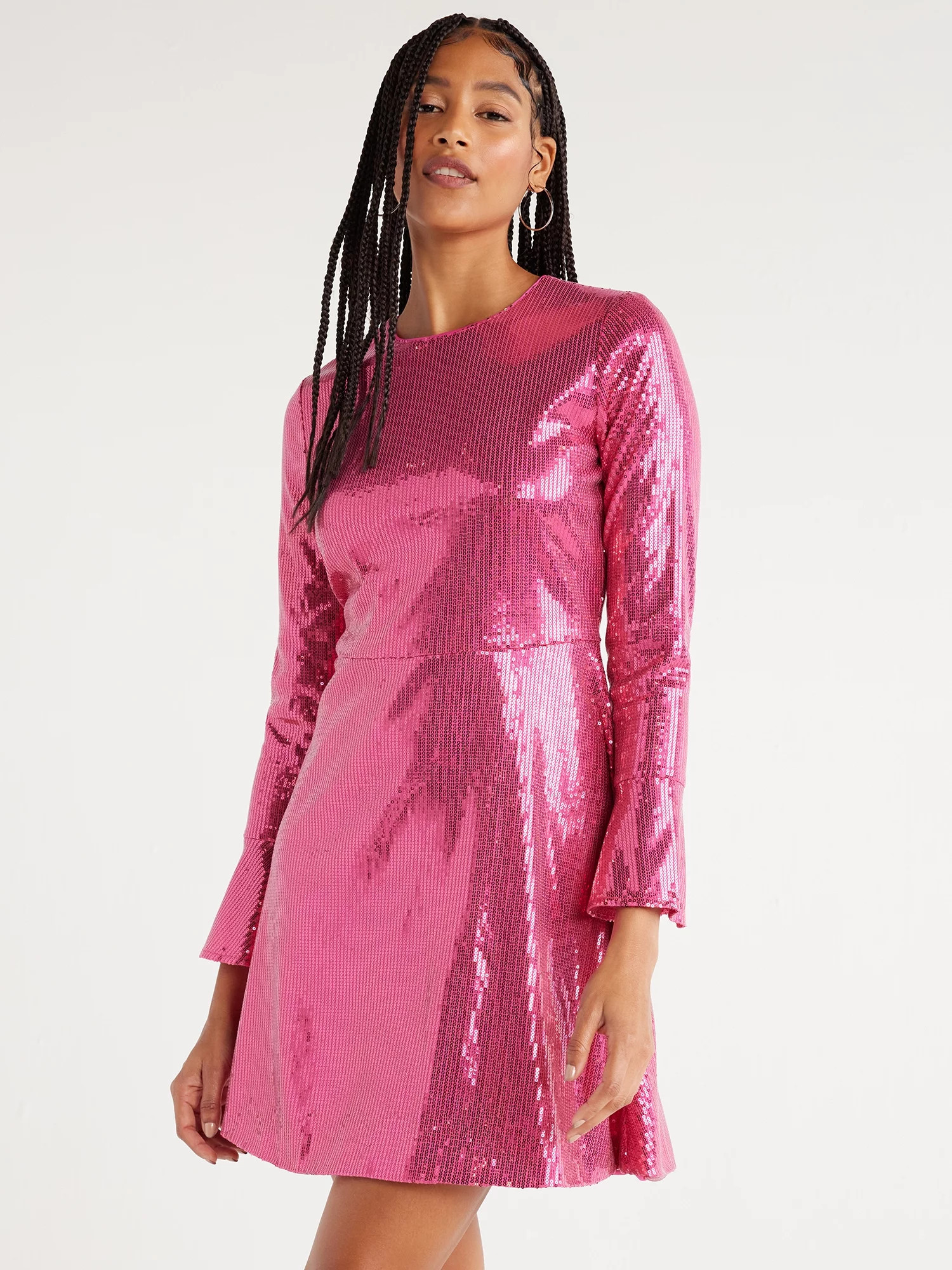 Scoop Women’s Sequin Dress with Slit Sleeves, Sizes XS-XXL - Walmart.com | Walmart (US)