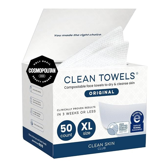 Clean Skin Club Clean Towels XL®, 100% USDA Biobased Face Towel, Disposable Face Towelette, Ecze... | Amazon (US)