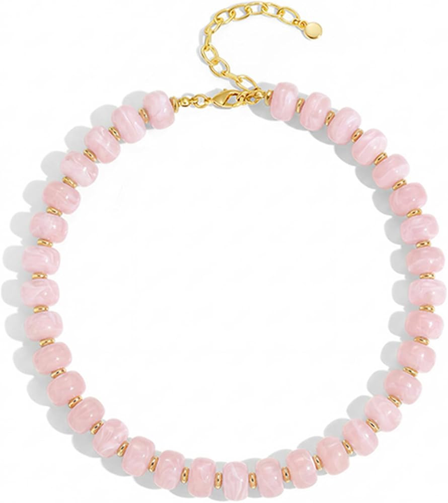 Beaded necklace for Women Boho Bead Gemstone Chunky Necklace Big Bead Necklace Fashion Trendy Sum... | Amazon (US)